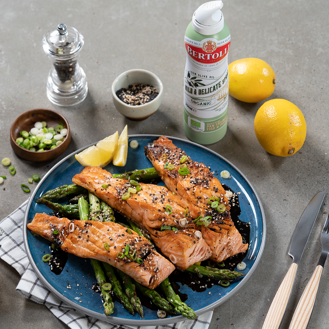 Bertolli’s Grilled salmon with soy sauce and asparagus